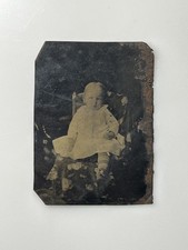Antique 1800s Tintype Photo Young Child Baby White Dress Victorian Portrait picture