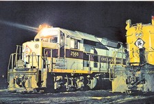 Erie Lackawanna GP35 2568 & Switcher Night Yard Scene Hoboken NJ Vtg Mag Excerpt picture