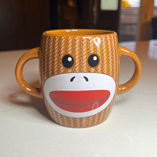 Ganz Sock Monkey Face Brown Ceramic Double Handle Mug by Galerie - 7.5 fl oz picture