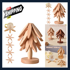 Wooden Trivet Set Foldable Tree Shape 4 Pieces Walnut Wood 7.8 Inch Beige Hot picture