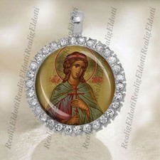 St. Victoria Christian Catholic Silver Tone Medal Cabochon Pendant Jewelry picture