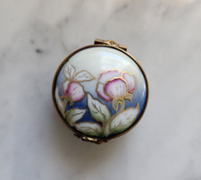 Authentic GR Limoges Trinket Box Pink & Blue Floral Round France picture