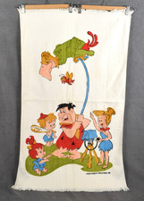 Vtg 70's Hanna Barbera Flintstones Fringe Bath Towel Fred Pebbles Burlington picture