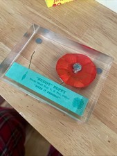 Vintage 1980s VFW Buddy Poppy Acrylic Paperweight Rectangular Lucite Block picture
