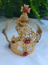 Vintage-Large-Infant Prague-Jeweled-Filigree Crown-5.5