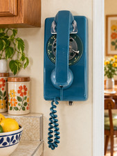 Western Electric BLUE Rotary Wall Mount Telephone Vintage 1970 A/B 554 picture
