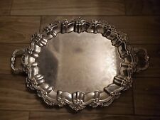vintage large oval silverplate footed platter with handles 16X19 picture
