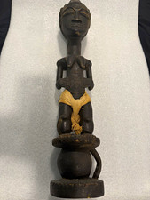 Handmade Hand-Carved African Wooden Figure Statue Sculpture w/ Cloth Wrap 24 in picture