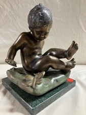 Ferdinando de Luca Bronze boy baby child sitting with dragonfly or butterfly picture