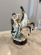 Florence Giuseppe Armani Signed Romantic Couple on Rearing Horse Figurine Wood picture
