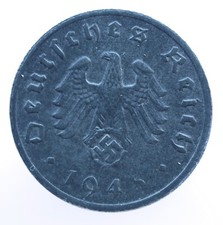 1 Reichspfennig 1945 A - Germany Third Reich KM#97 zinc coin with swastika-#R126 picture