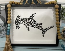 Hammerhead Shark Tooth Fossil Art, Coastal Shadow Box Decor picture