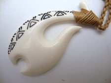 Hawaii Jewelry Tattoo Fish Hook Buffalo Bone Carved Necklace / Choker picture