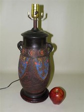 ANTIQUE HAND PAINTED POTTERY FIGURAL JAPANESE LAMP picture