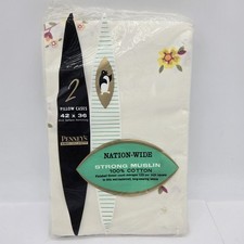 Vtg Penney's Nation-Wide Muslin 100% Cotton Pillowcases Set Of 2 Floral 42