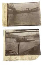 Ohio River at Wheeling WV Bridges, Steamboat Sternwheeler c1900 Antique Photos picture