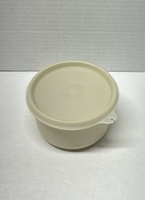 Vtg Tupperware Almond Container w/Clear Lid 1667-5 4x3 - EUC picture