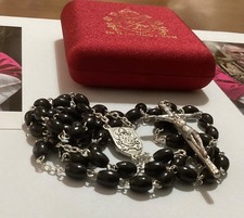 Rare Official Black Rosary Red Silk Case Pope Leo XIV Prevost picture
