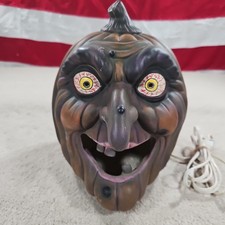 Vintage Scioto Halloween Light Ceramic Witch Face Jack O Lantern Pumpkin Spooky picture