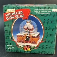Vtg Mr. Christmas Automated Snow Globe Santa Chimney 25 Carols Reindeer W/Box picture