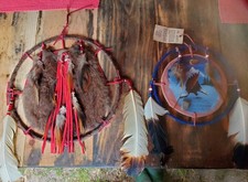 Vintage Native Style Mandella Lot Real Rabbit Fur & Hand Painted Eagle Wall... picture