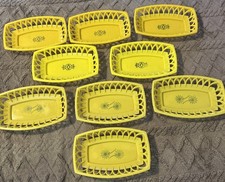 Vintage Retro Plastic Yellow Kitchen Snack Baskets/Trays Set Of 9 Read picture