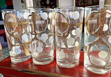 VTG Georges Briard Tennis Highball Glass Set (4) Mid-Century Modern Barware picture
