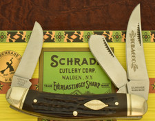 SCHRADE WALDEN BROWN BONE TOBACCO SOWBELLY KNIFE  CIGAR BOX NICE (25422) picture