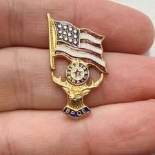 BPOE Elks Lodge American Flag Clock Elk Lapel Pin Fraternal Order Enamel Vintage picture