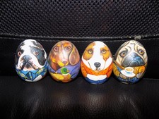 Ukrainian Hand painted life like 4 EGGs funny DOGs dolls 2 1/3