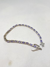 7.5” STERLING SILVER PAVE STONE TENNIS BRACELET STAMPED 925 13g PURPLE FINE picture