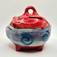 Vintage Ceramic Pig Piggy Bank Pig Hand-Painted Kids Puerto Vallarta Souvenir picture
