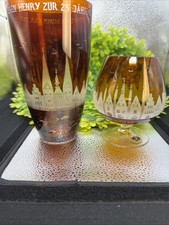 Set of 2 -  Carl Rotter Lubeck Cut Crystal Etched Amber Tumbler + Brandy Glass picture