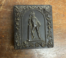antique fireman 1800s photo case gutta percha   3.75x3.75  with original picture
