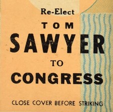 1960s Re-Elect Tom Sawyer For Congress Candidate Political Campaign Matchbook picture