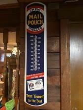 Vintage Metal Mail Pouch Thermometer Chewing Tobacco Advertising 39” X 8” picture