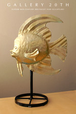 FINTASTIC HUGE MID CENTURY BRUTALIST GOLD FISH SCULPTURE VTG BOHO 60S ORIG ART picture