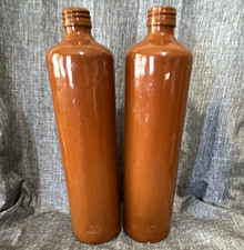 Vintage MKM German Stoneware Bottles 0.75L Brown Glazed Pottery Pair picture