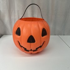 Vintage A.J. Renzi 2-Sided Halloween Blow Mold Pumpkin/Witch Candy Pail Bucket  picture