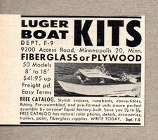 1959 Print Ad Luger Boat Kits Aluminum or Plywood Minneapolis,MN picture