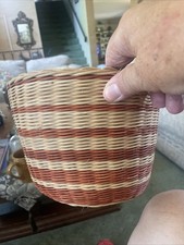 Vintage Hand-Woven Reed Weave Round Basket   9 X 7 Inchesl Natural Dyes picture