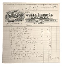 1911 antique WOOD & BISHOP CO bangor me IRON FOUNDRY STOVES RANGES BILLHEAD picture
