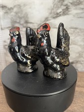 Vintage Shafford Japan Black & Gold Rooster Salt &Pepper 1950's picture