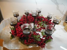 Holiday by Kirklands Round Metal Centerpiece 9 Volitive Candle Holder Berries picture