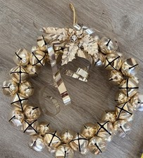 Vintage Martha Stewart Gold Jingle Bell Christmas Wreath with Holly Topper 10