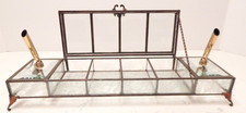 Vtg Beveled Glass Metal Table Desk Top Stationary Storage & Pen Holder picture