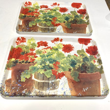 R2S Monza Tray Watercolor Red Flowers 12” x 8.5” Vintage Italy Set Of (2) picture