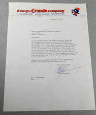 Original 1948 ORANGE CRUSH Letterhead Letter Marion Bottling Co. Signed By VP picture