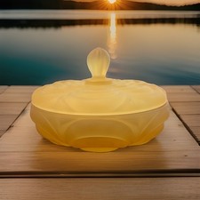 Vtg HTF Imperial Glass Co Satin Honey Gold Art Deco Candy Dish Org. Foil Sticker picture