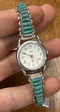 Vintage Native American Turquoise Sterling Silver Bracelet Watchband SIGNED picture